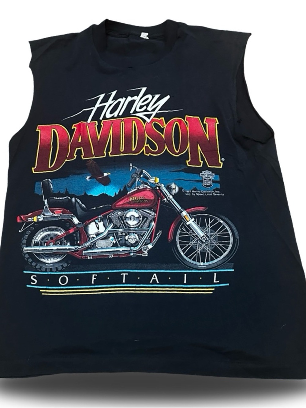 Vintage Re-worked Harley-Davidson Black Motorcycle Graphic Muscle Tee | Size XL